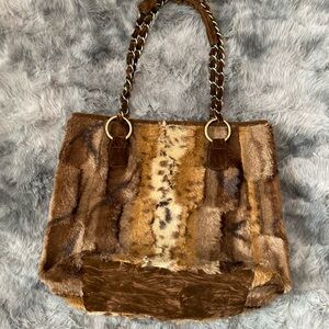 Vintage Rare  Brown animal print Faux Fur Tote Bag